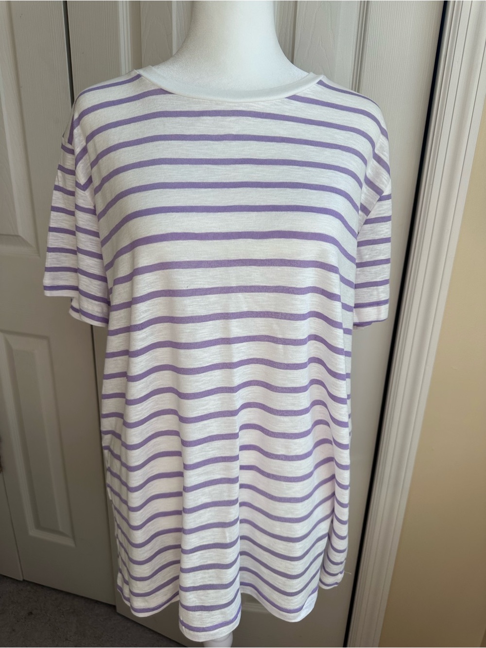 Women’s Lavender and White Striped Short Sleeve Tee